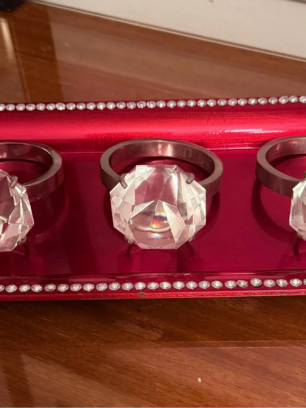 Clear Crystal-Accent Napkin Rings — Set of 3